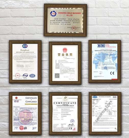 Certificates of shuliy machinery